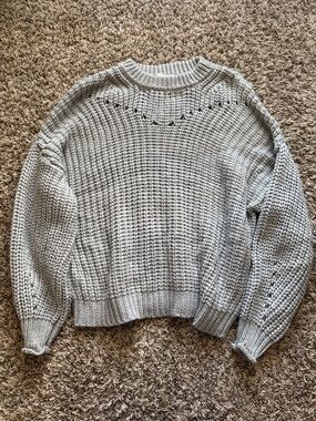 Elodie Soft Gray Textured Crewneck Sweater